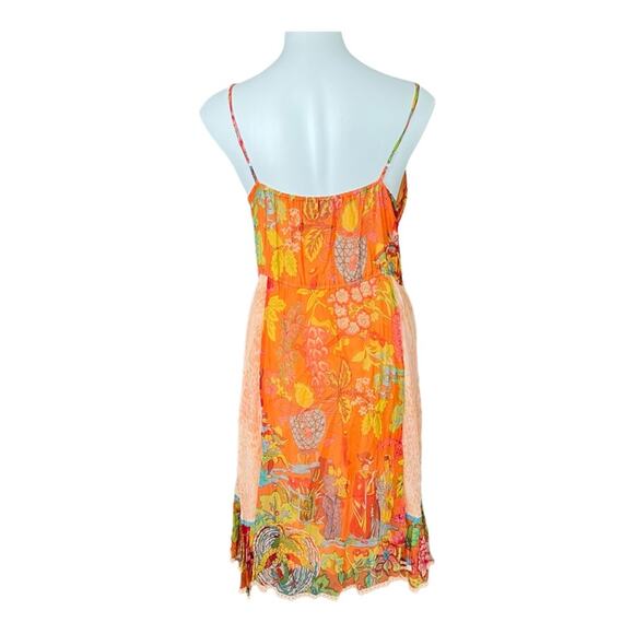 Y2K Boho Beaded Asian Orange Floral Spaghetti Strap Dress size M - Picture 2 of 7